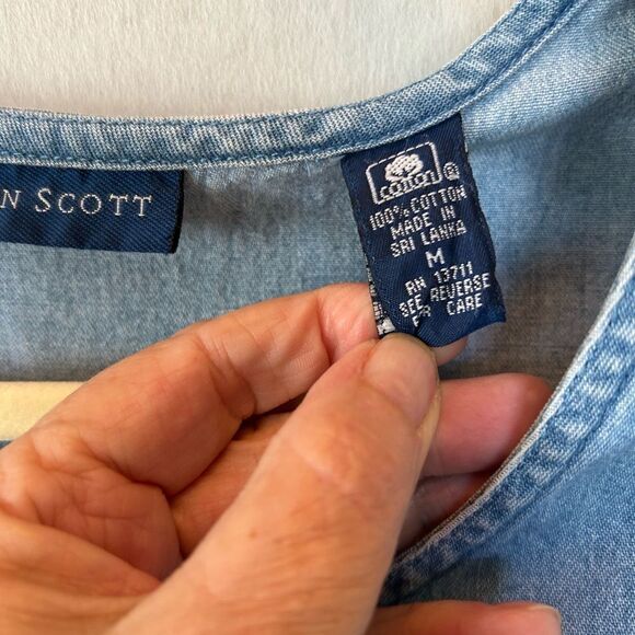 Vintage Karen Scott Long Denim Jumper Dress Maxi Tank Side Buttons Pockets M - Picture 3 of 8